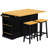 Kitchen Island Cart With 2 Stools, Power Supply, Internal Storage, Drop Leaf, 5 Side , 3 Drawers, For Gorgeous Spaces, Black Creative-21072713-21072716