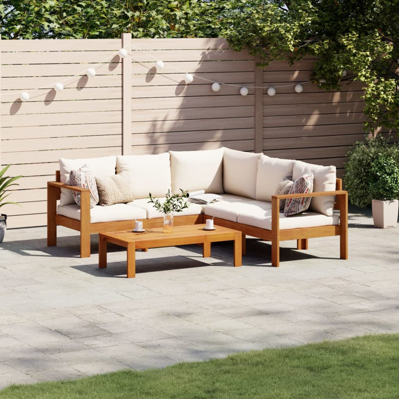 114 cm W L-Shaped Solid Wood Patio Corner Sofa Set with Cushions