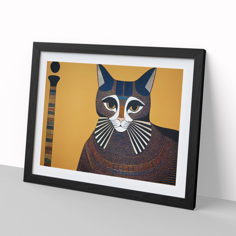 Egyptian Cat - Single Picture Frame Painting, 34cm H x 46cm W x 2cm D, Black