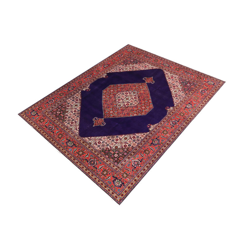 Tapis rétro en laine noué à la main bleu antique Tabriz Shyanne - 9 pi 7 po x 12 pi 6 po