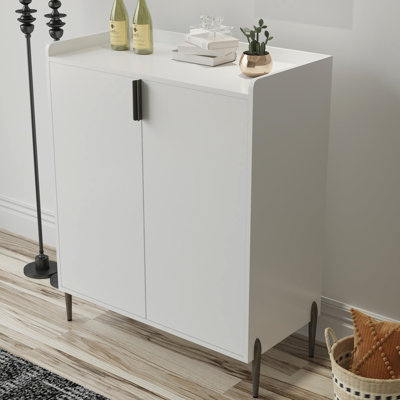 Bar à vin de salon avec support, charnières à fermeture douce et comptoir spacieux, tablette ajustable blanche à 2 portes, dispositif de basculement,