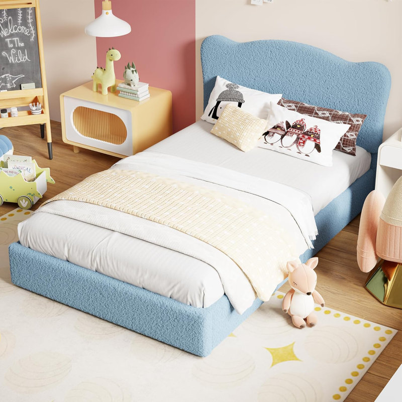 Full Velvet Kids Bed Frame with 2 Drawers, Noise Free, Blue, Blue, Full / Double
