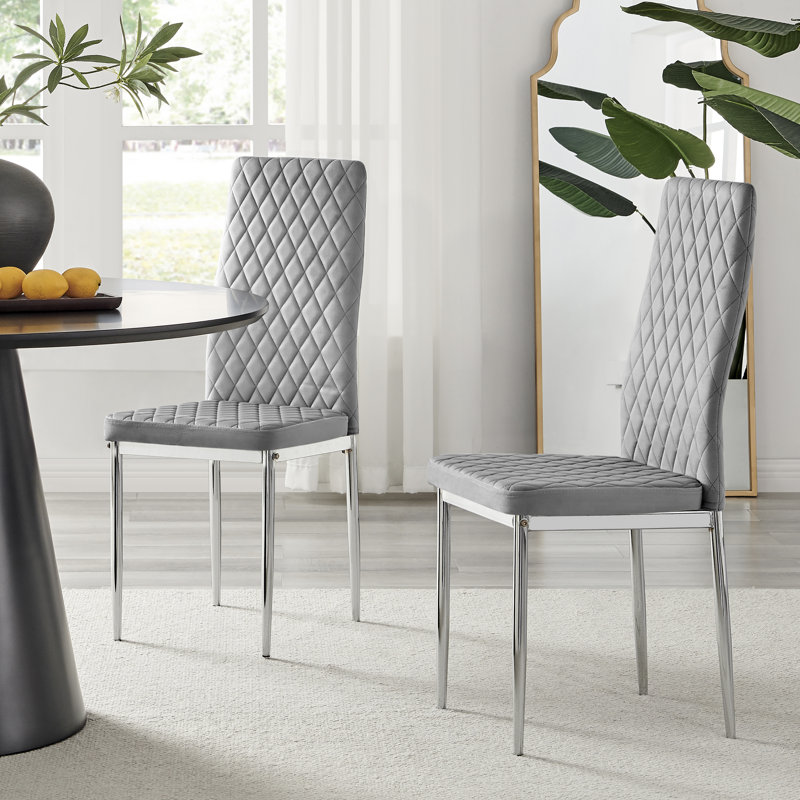 Keensburg Luxury Velvet Modern Tall Back Dining Chairs with Metal Legs & Diamond Stitching, Black, Grey