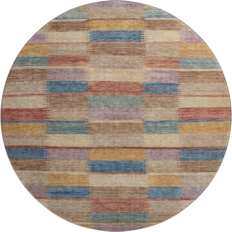 Premium Machine Washable Brennon AMF1628 Stripes Rug, Round 8'