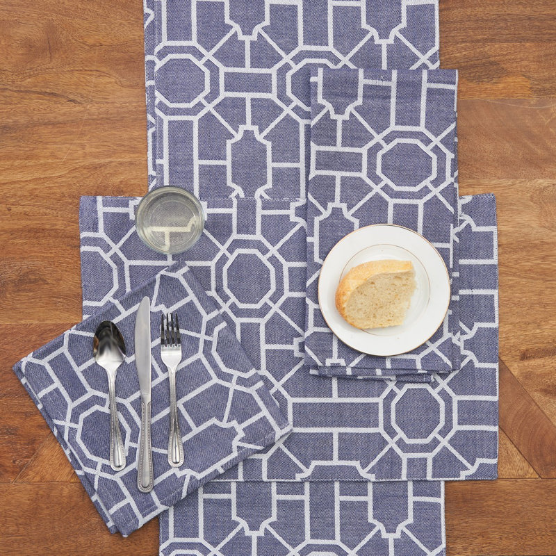 Geometric 100% Cotton Tablecloth, Navy