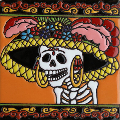TalaMex 6"x6" La Catrina. Day-Of-The-Dead Dia de los Muertos Mexican Tile