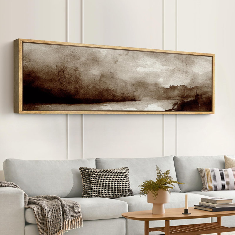Moody Landscape, sépia, art moderne, H 20 po x l 60 po, Naturel