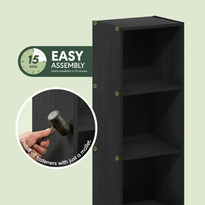 Furinno Pasir 3-Tier No Tool Assembly Open Shelf Bookcase, Blackwood