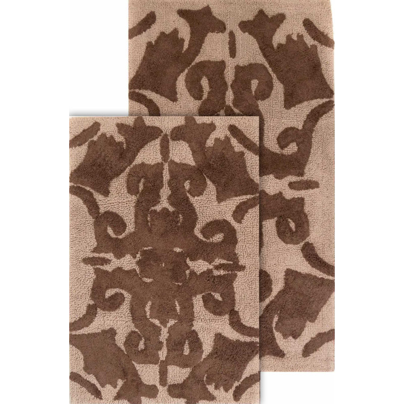 Elar Turkish Cotton Non-Slip Bath Rug, Linen / Chocolate