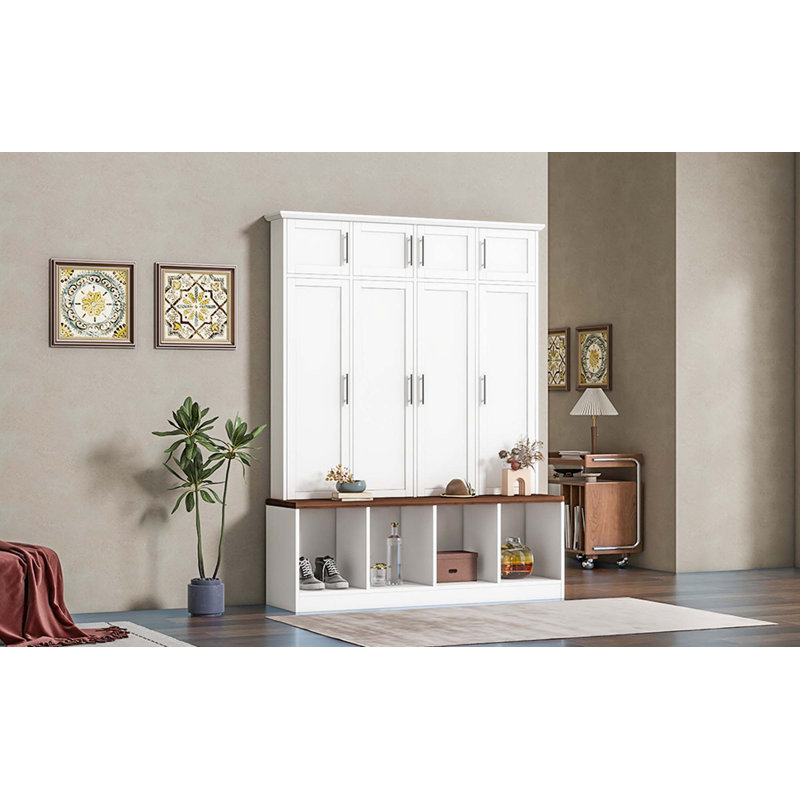 Raghda Multi-Functional Hall Tree with 4 Hidden Hanging Hooks, White