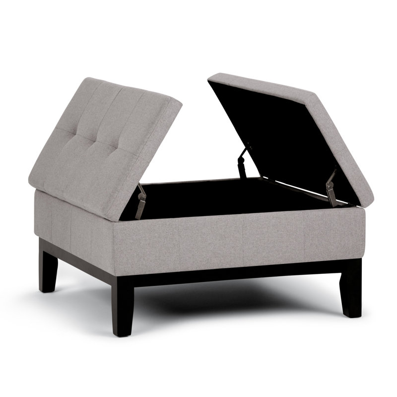 Dover 36"W Upholstered Vegan Leather Contemporary Square Coffee Table Storage Ottoman with Split Lift-Top, Cloud Gray