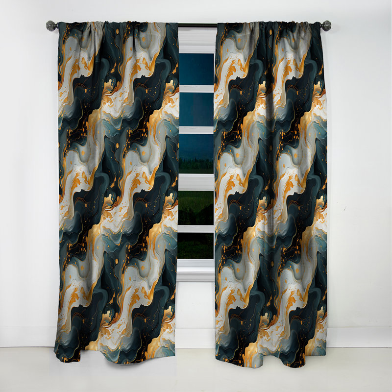Gold Veins And Blue Marble Pattern I - Abstract Marble Marble Blackout Curtain - 1 Panels, 52" W x 84" L