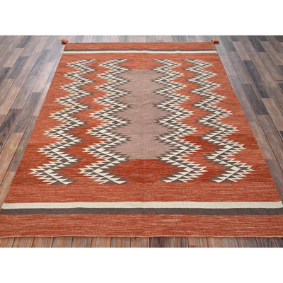 Tapis oriental 5 pi 1 po x 7 pi 1 po orange brûlé, tissé à la main, tissé à la main, 100% laine, tissé à la main