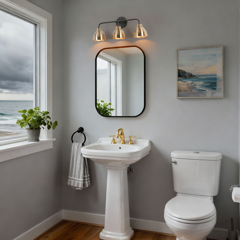 3 - Light Dimmable Modern Black/Brass Vanity Light, Black/Gold