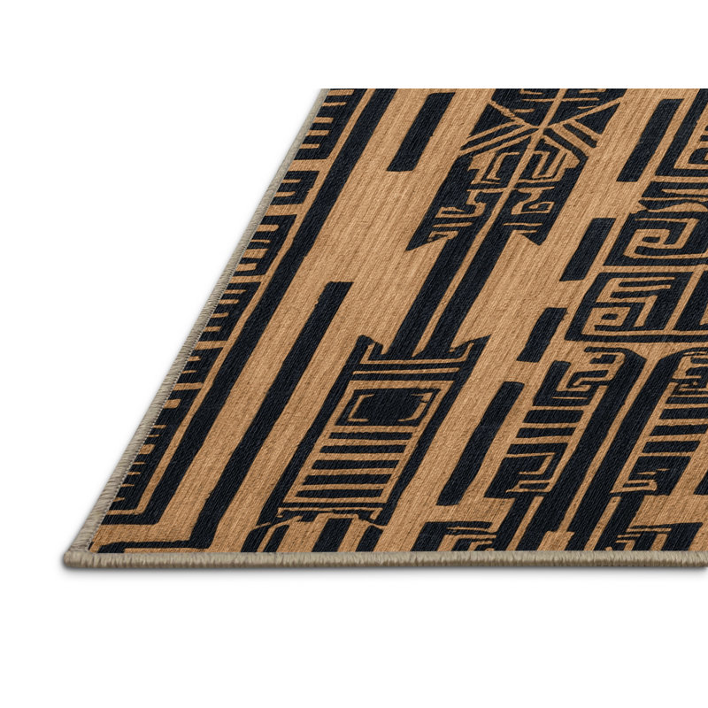 Washable Geometric Tiki Patterns Hawaiian Area Rug, Rectangle 3' x 5'