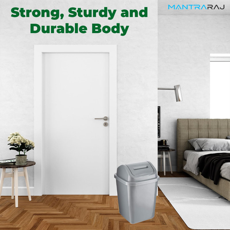 Agra 5L Bathroom Bin Swing Top Dust Bin Plastic Waste Paper Basket Square Small Rubbish Trash Can