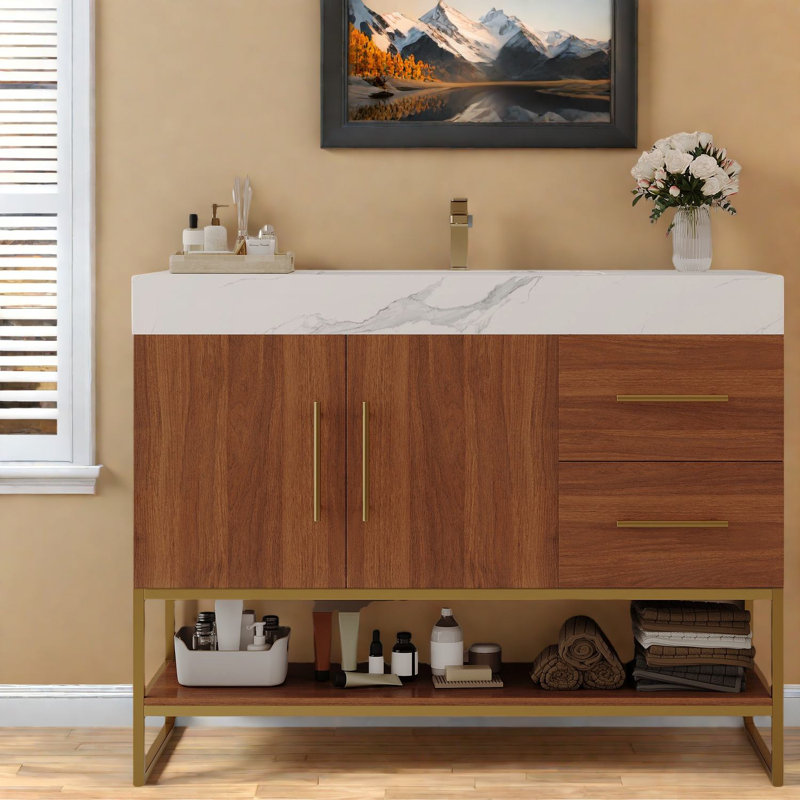 Meuble-lavabo moderne de qualité supérieure avec meuble-lavabo et lavabo, décor doré, 36 po