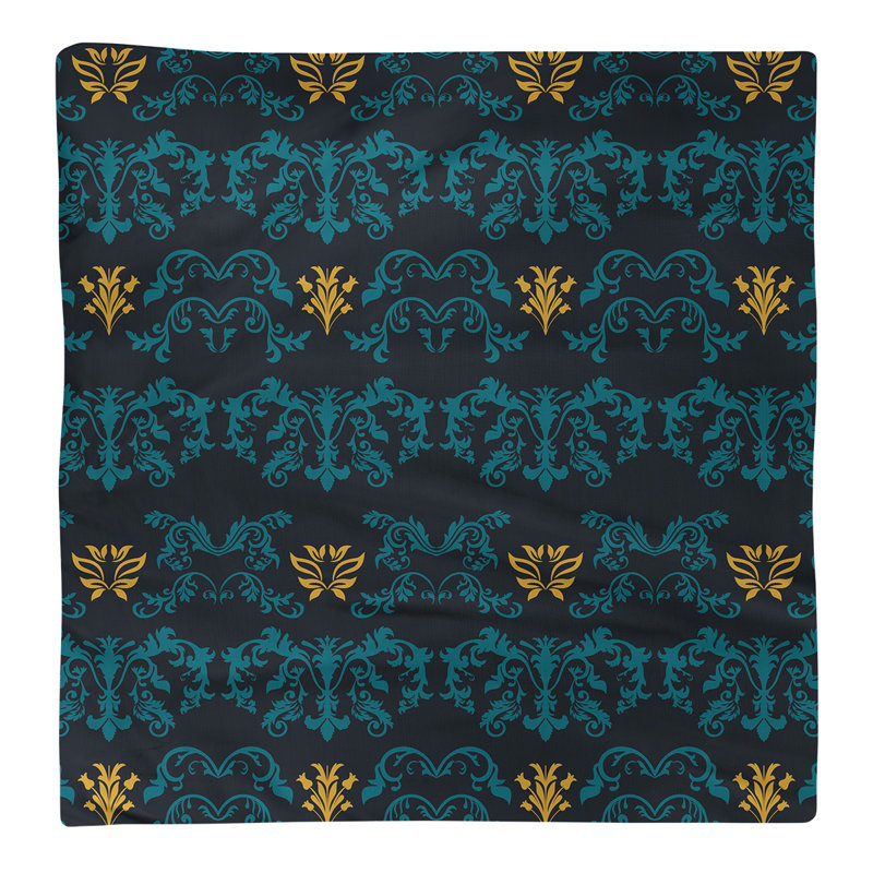 Damask Square Napkin, Teal/Black/Gold, Cotton, 10" W x 10" L