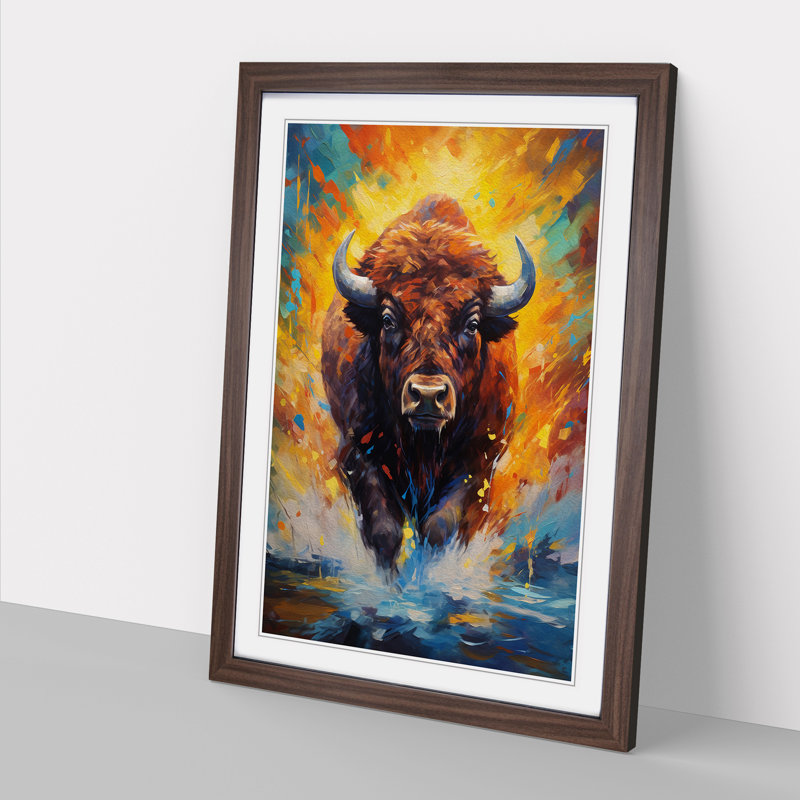 Buffalo Impressionism Art - Framed Print, 34cm H x 25cm W x 2cm D, Walnut Framed