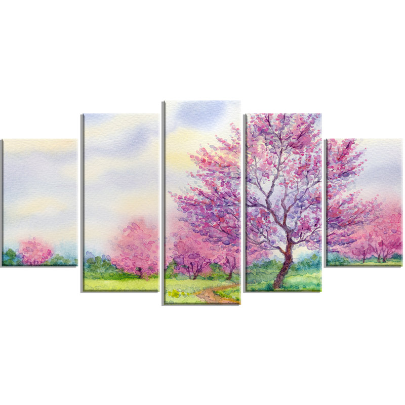 " Purple Spring Landscape " 5 - Pieces