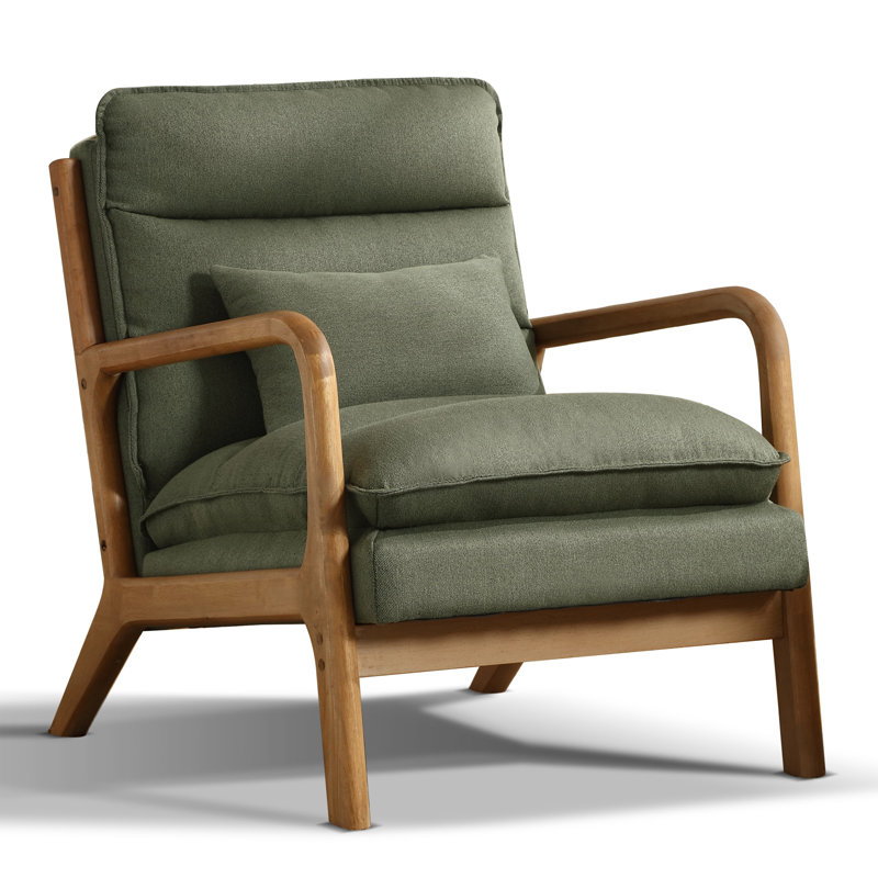 Salma Lechia 25.79" Wide Comfort Linen Upholstered Arm Accent Chair With Lumbar Pillow, Green Linen