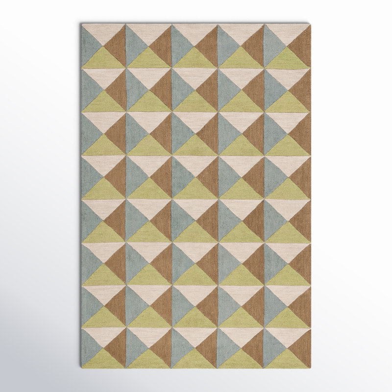 Glenwood Geometric Handmade Tufted Wool/Cotton Area Rug in Beige/Green, Rectangle 4' x 6'