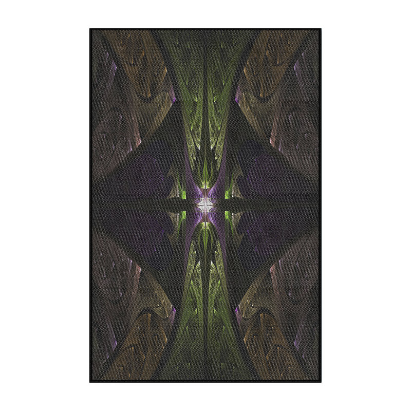 Tapis vert/brun/noir tissé à la machine, Rectangle 8 pi x 12 pi