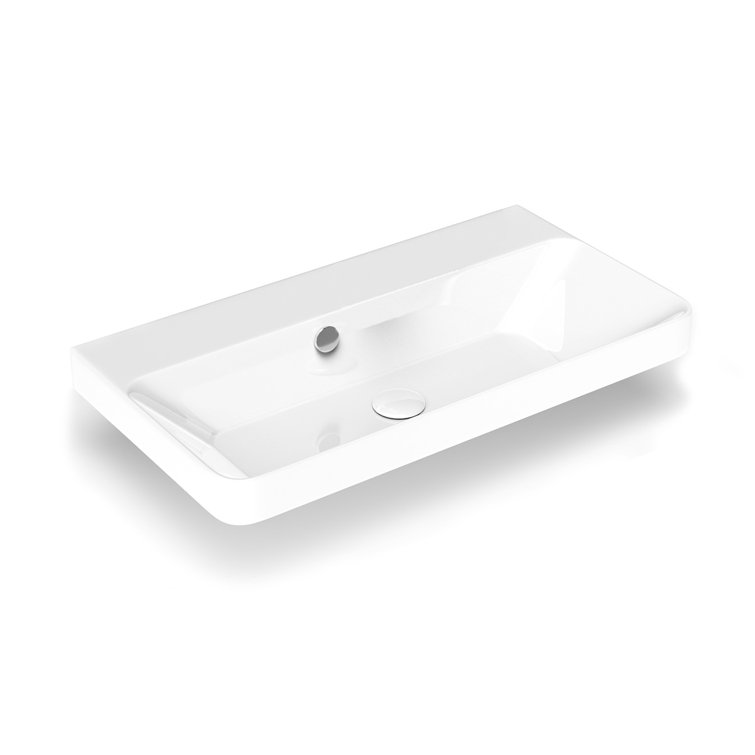 WS Bath Collections Luxury 14.6'' White Ceramic Rectangular Bathroom Sink with Overflow