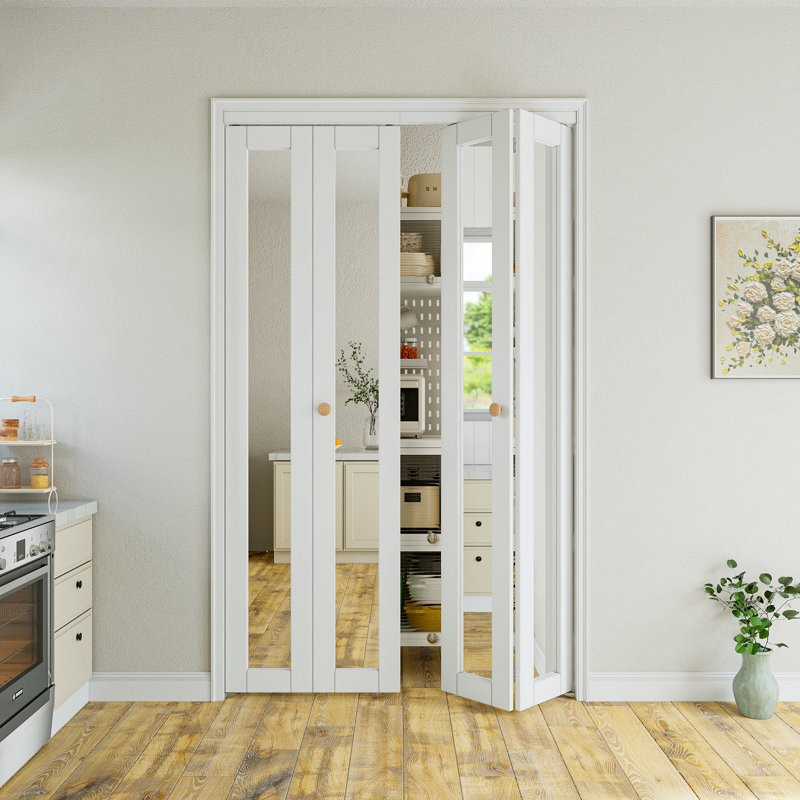 Portes pliantes pliantes en verre à miroir à base solide avec ensemble de quincaillerie d'installation Paintable