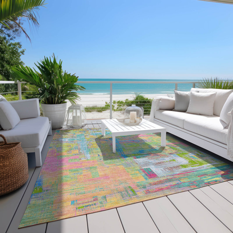 Tapis rose intérieur / extérieur lavable en machine Christain ACN1342, Rectangle 5 pi x 7 pi 6 po