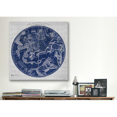 Cartes et graphiques, impression des constellations d'étoiles de l'hémisphère nord (Burritt, 1856), impression sur toile en bleu
