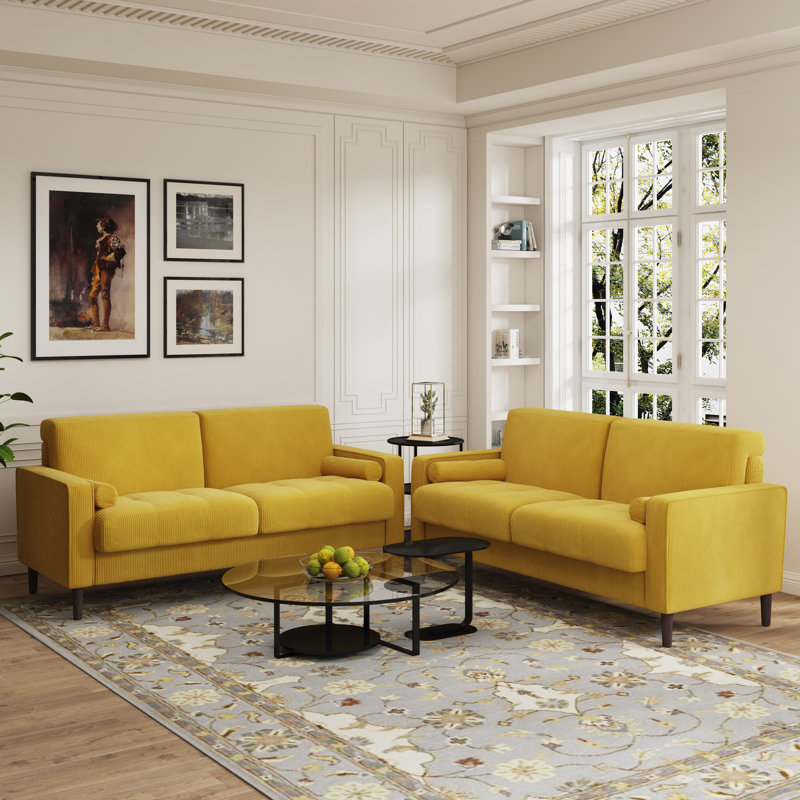 Carmelinda 62.6'' Corduroy Sofa, Yellow Corduroy