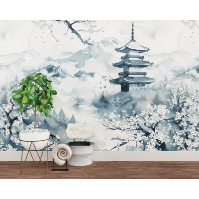 Japanese Nature Wallpaper Wall Graphics Japanese Pagoda Peel And Stick Girl Room Wallpaper Self Japan Traditional Pattern 703RS (Non-Woven) RS703