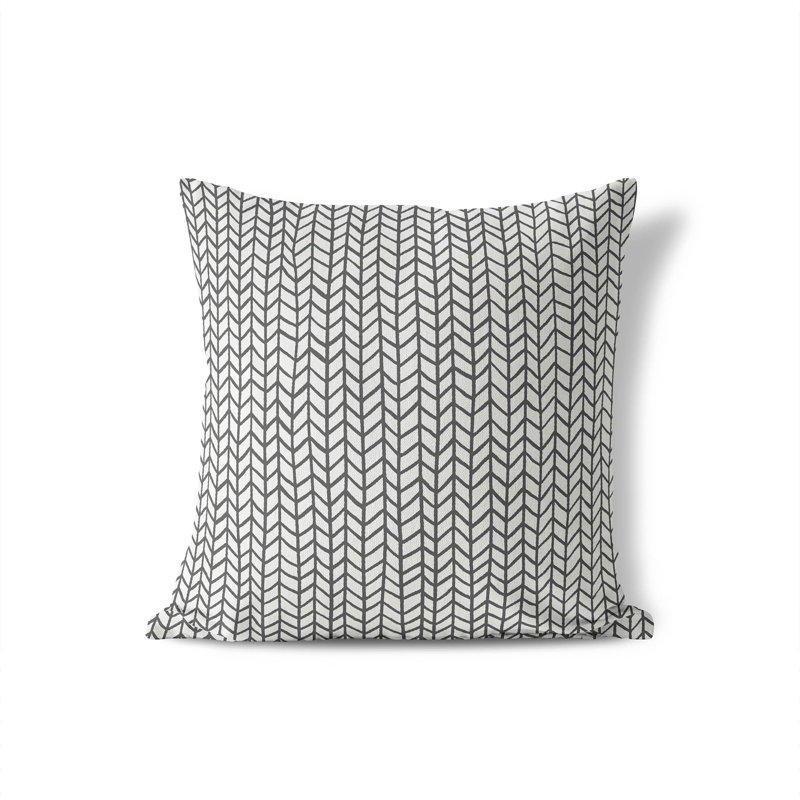 Coussin en plumes à chevrons, Ivoire/gris anthracite, H 16 po x l 16 po