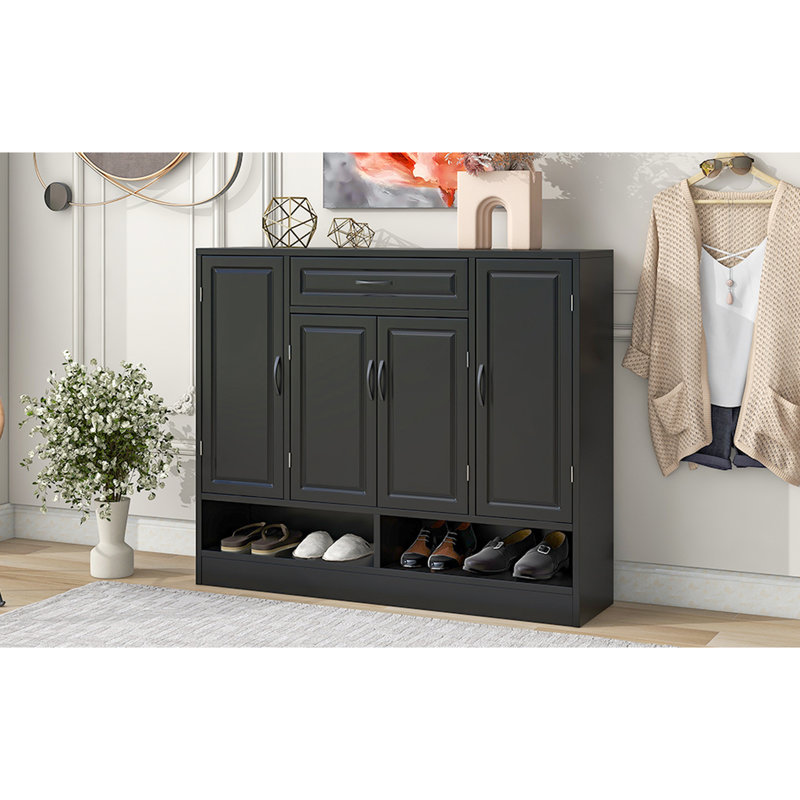 Rangement à chaussures noir moderne avec plateau et tablette réglable pour une conception minimaliste