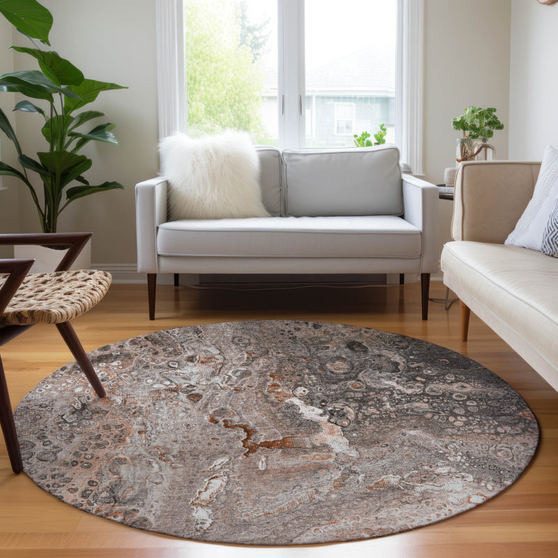 Fayme Washable Abstract Indoor / Outdoor Rug, Round 8'