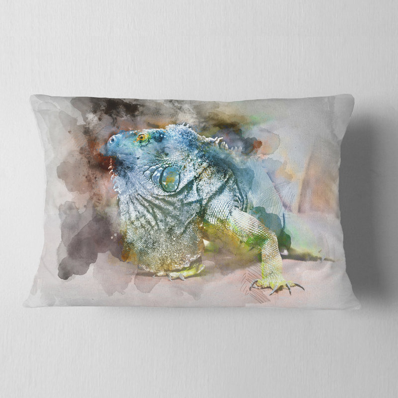 Gros plan d'un iguane vert - coussin imprimé abstrait
