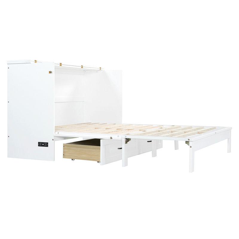 Grand lit escamotable avec grands tiroirs, Blanc