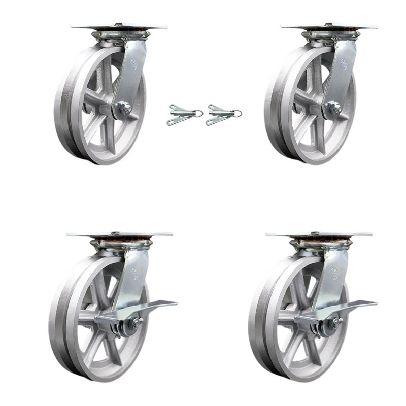 Ensemble de roulettes semi-pivotantes en acier 2 verrous pivotants 2 freins SCC