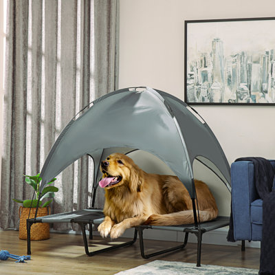 Elevated Pet Bed Cot In Gray, 48 Inch, With Portable Feature And Sun Protection Canopy Dog Bed, 48" Mesh Protected Top