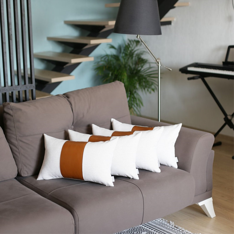 Ensemble de 4 housses de coussin lombaire en similicuir blanc et brun