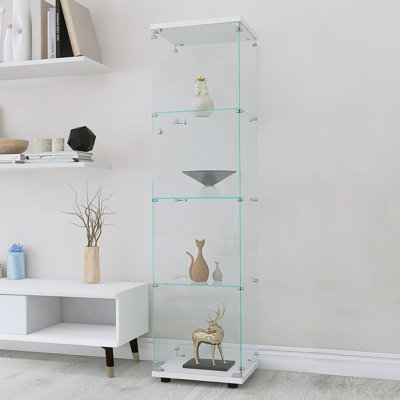 Four Shelves Glass Cabinet With One Door, Ideal For Displaying Various Items And Adding Elegance To Your Space.