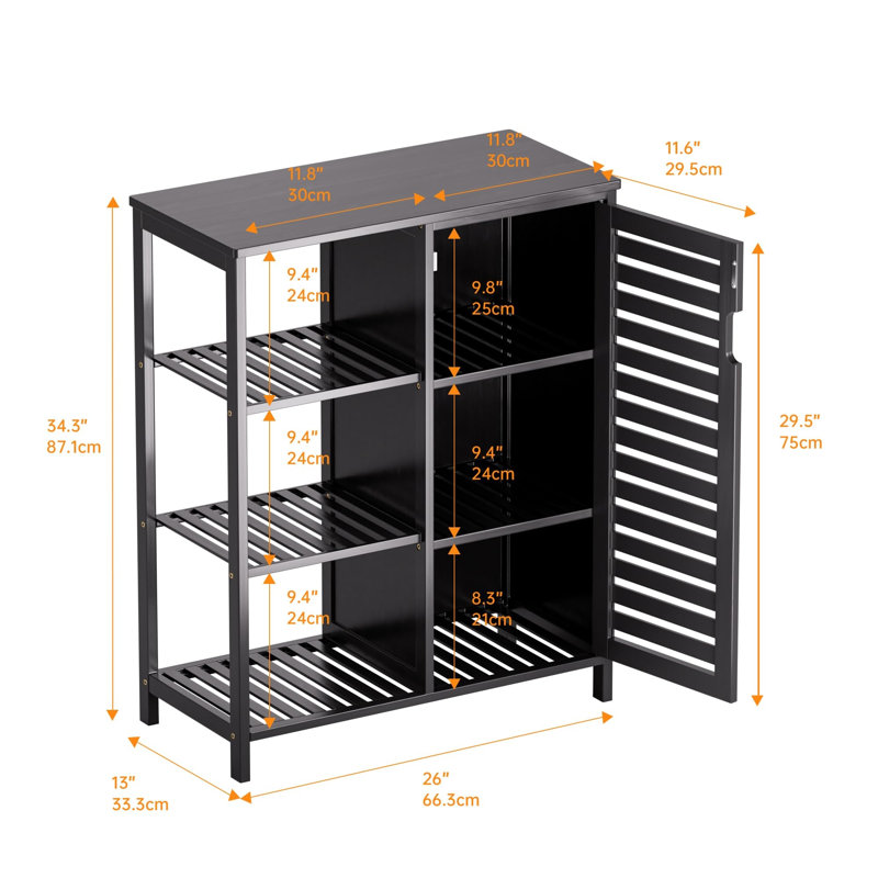 Bamboo Freestanding Bathroom Cabinet, Matte Black