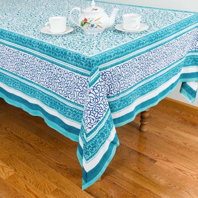 Jacquees Rectangle Geometric Cotton Tablecloth, 90" x 60", Blue