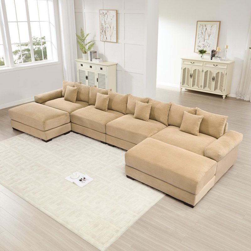 Canapé modulaire surdimensionné en U, Velours côtelé chameau