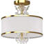 13,25 po Plafonnier semi-encastré 3 lumières or antique avec abat-jour en tissu blanc