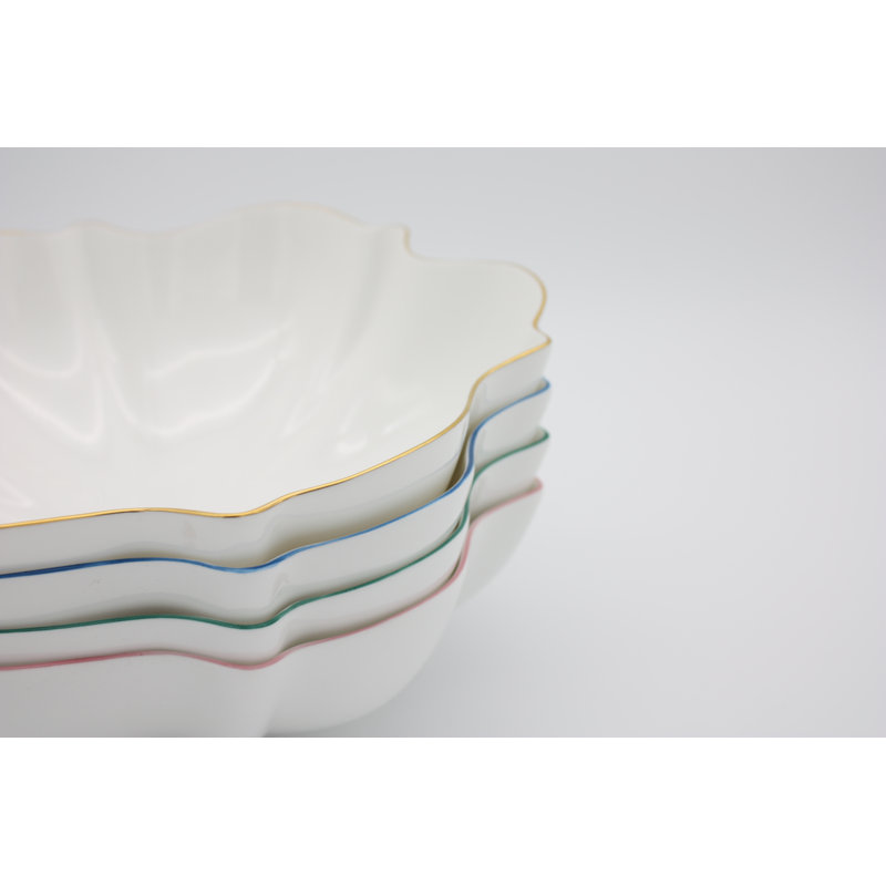 Amelie White and Green Ceramic Salad Serving Bowl