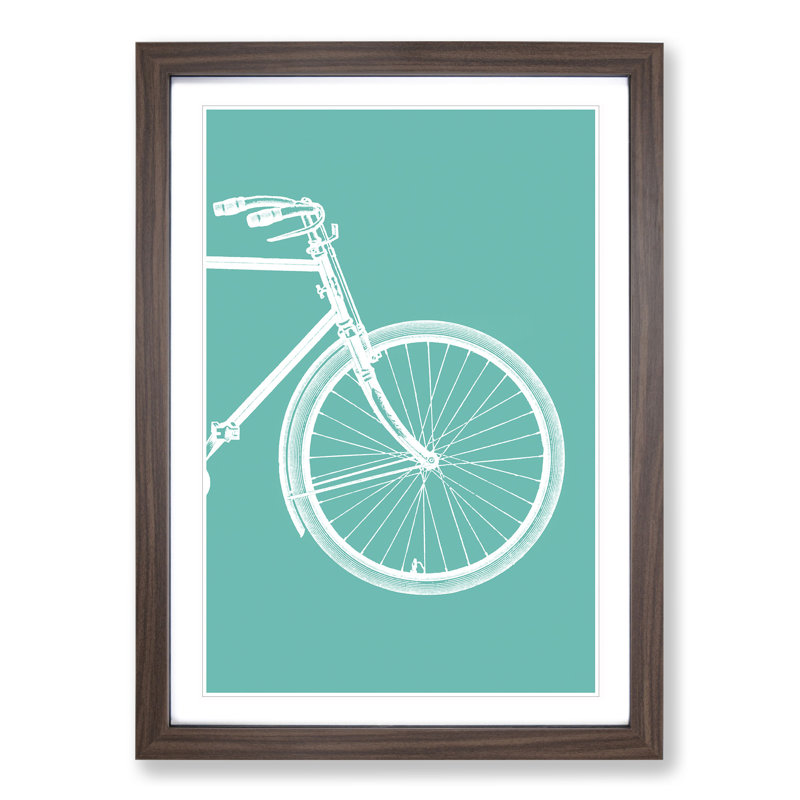 Bicycle No.2 Teal - Framed Print, 65cm H x 48cm W x 2cm D, Walnut