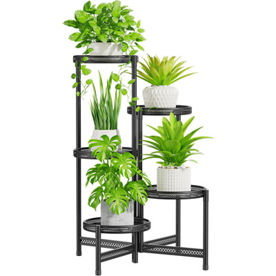 5 Tier Plant Stand with 10 inch Wide Tray, Corner Metal Flower Rack, Folding and Portable, Applicable in Living Room, Patio and Porch