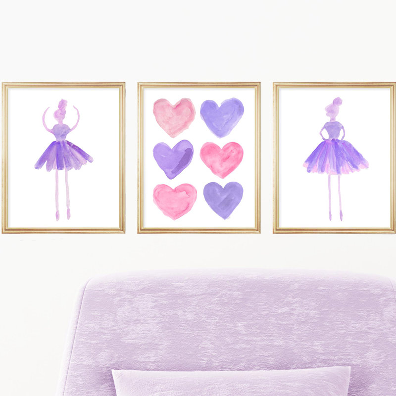 «Little Girls Ballet», impressions sur papier, H 10 po x l 8 po x P 0,06 po, Violet et rose